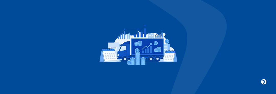 Capa de blog ilustrativa de caminhão com gráficos e calendários representando sazonalidade na logística.