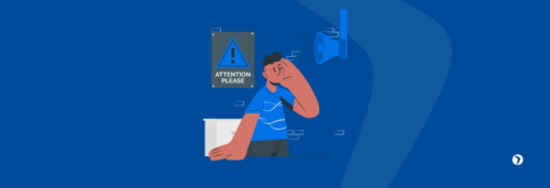 Ilustração de um colaborador atento às instruções de segurança transmitidas num alto-falante