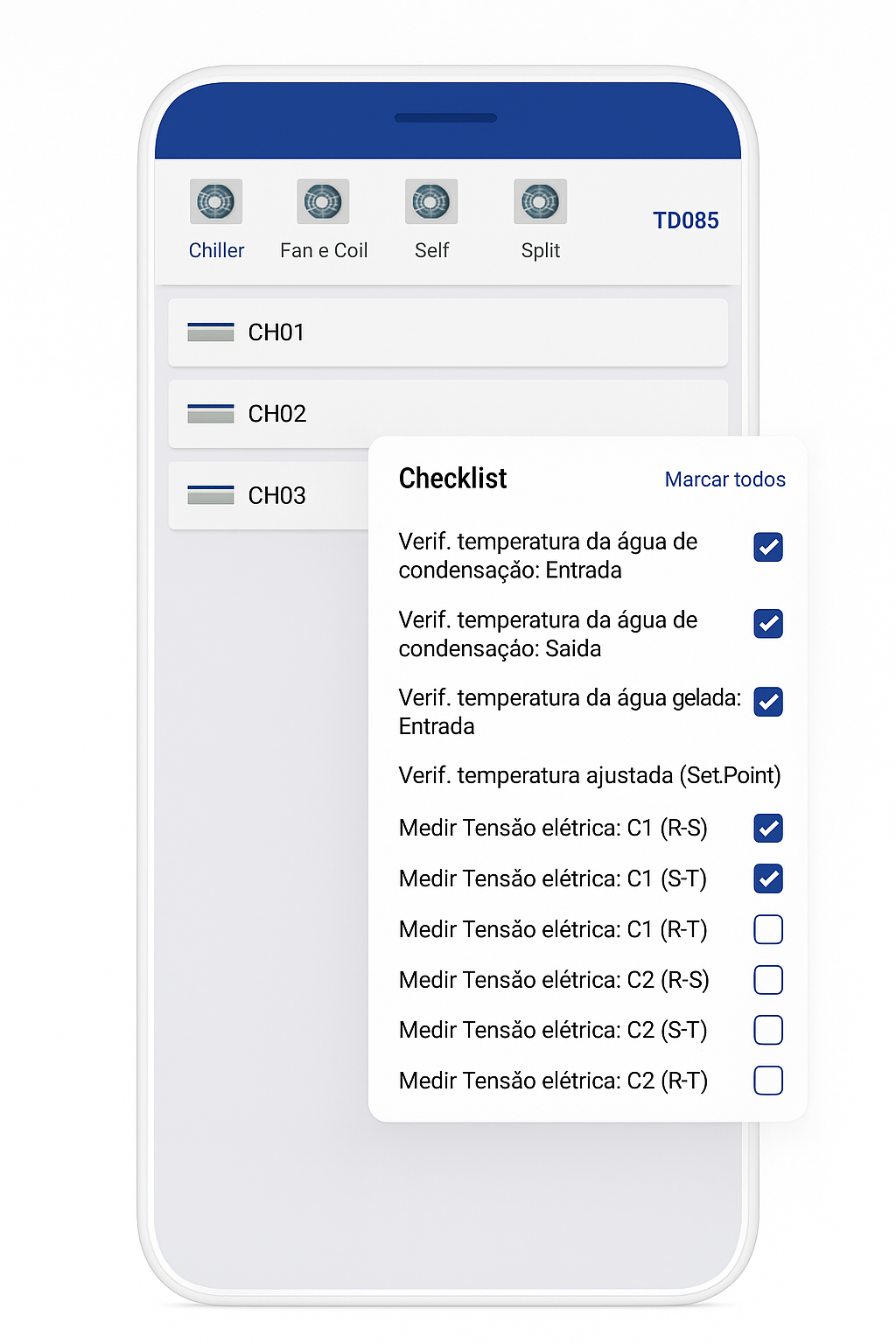 Aplicativo de checklist em smartphone