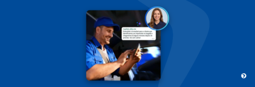 Capa de blog ilustrativa sobre agentes de IA na torre de controle, com motorista recebendo orientação no WhatsApp